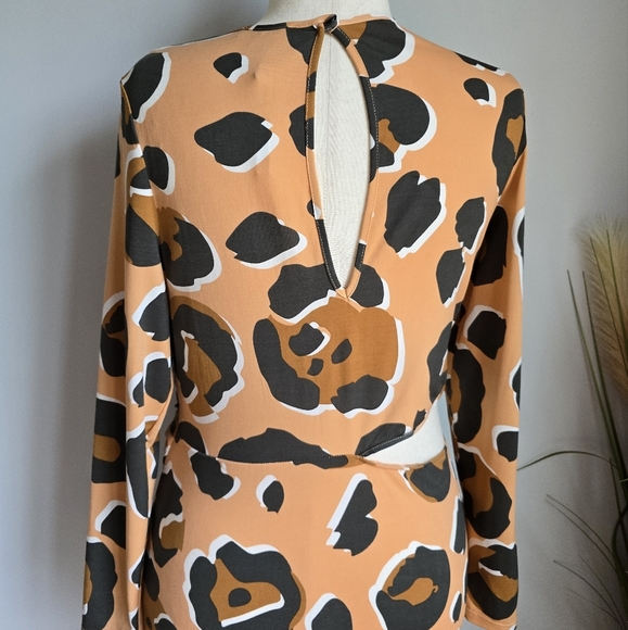 ASOS, New, Leopard Print Long Sleeve Cut Out Draped Ruched Maxi Dress Size 12 - Picture 8 of 12